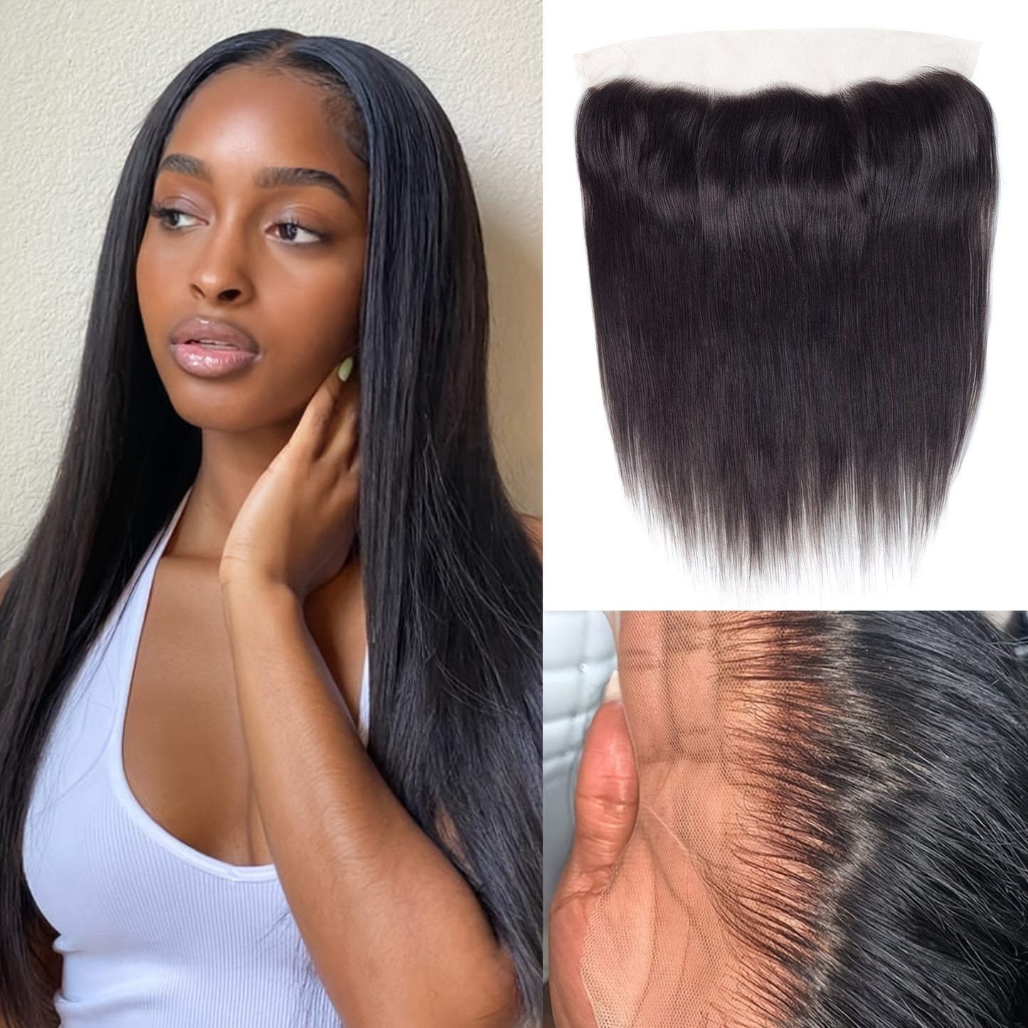 13x4 HD Lace Frontal Closure Brazilian Straight Human Hair Frontal 150% Density Brazilian Virgin Straight Hair Frontal Closures Natural Black Color