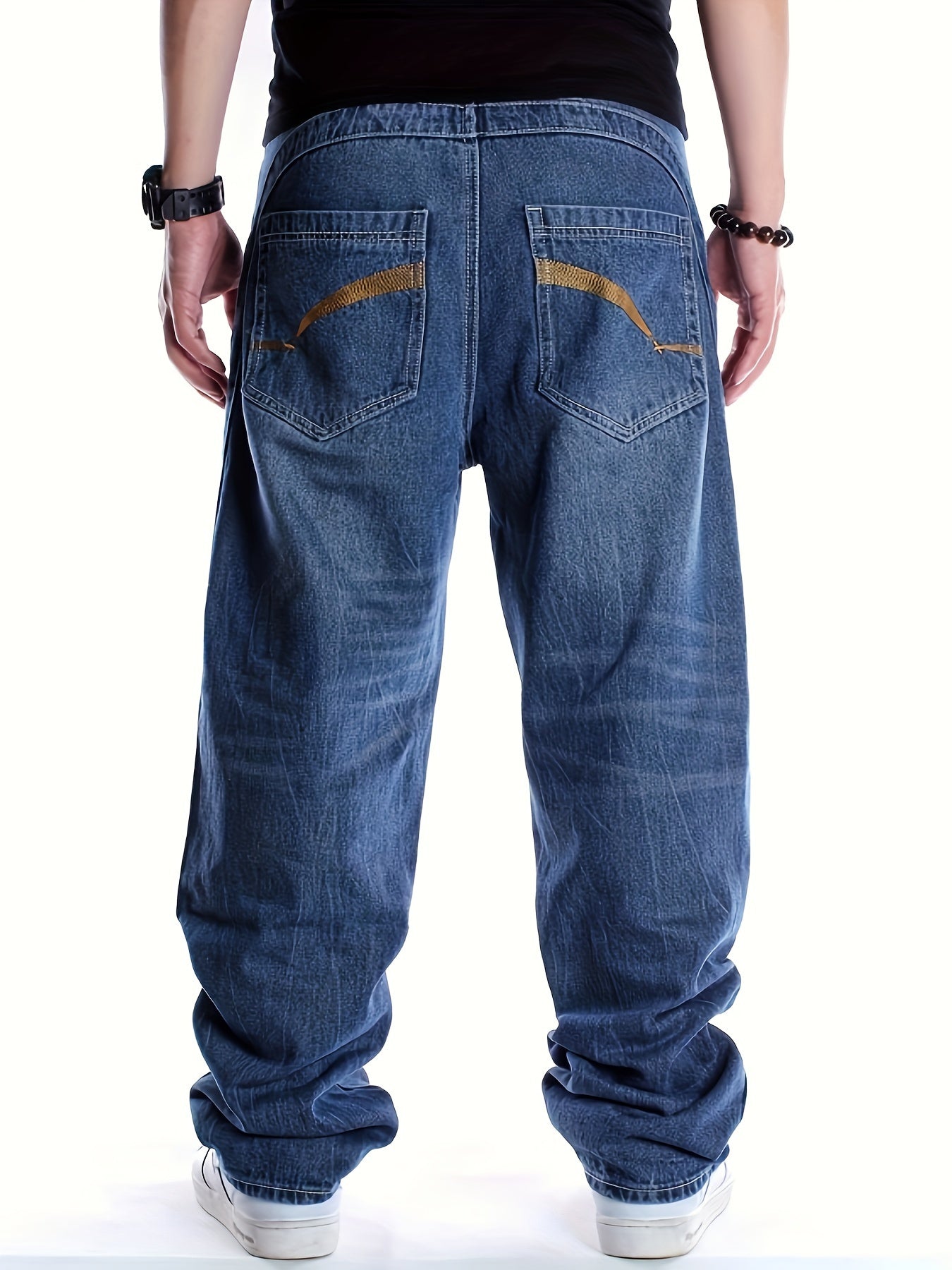 [Loose Hip-hop Jeans for Men] Men's Loose Hip-hop Jeans, Men's Street Fashion Basic Loose Embroidery Long Pants, Street Dance Skateboard Pants, Suitable For All Seasons