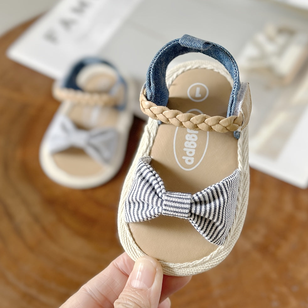 Adorable Toddler Girls Bow Sandals with Delicate Fabric Bows - Flexible Braided Strap, Non-slip Soft Sole for Playful Steps - Adjustable Hook & Loop Fastener for Secure Fit - Perfect Summer Shoes for Little Explorers