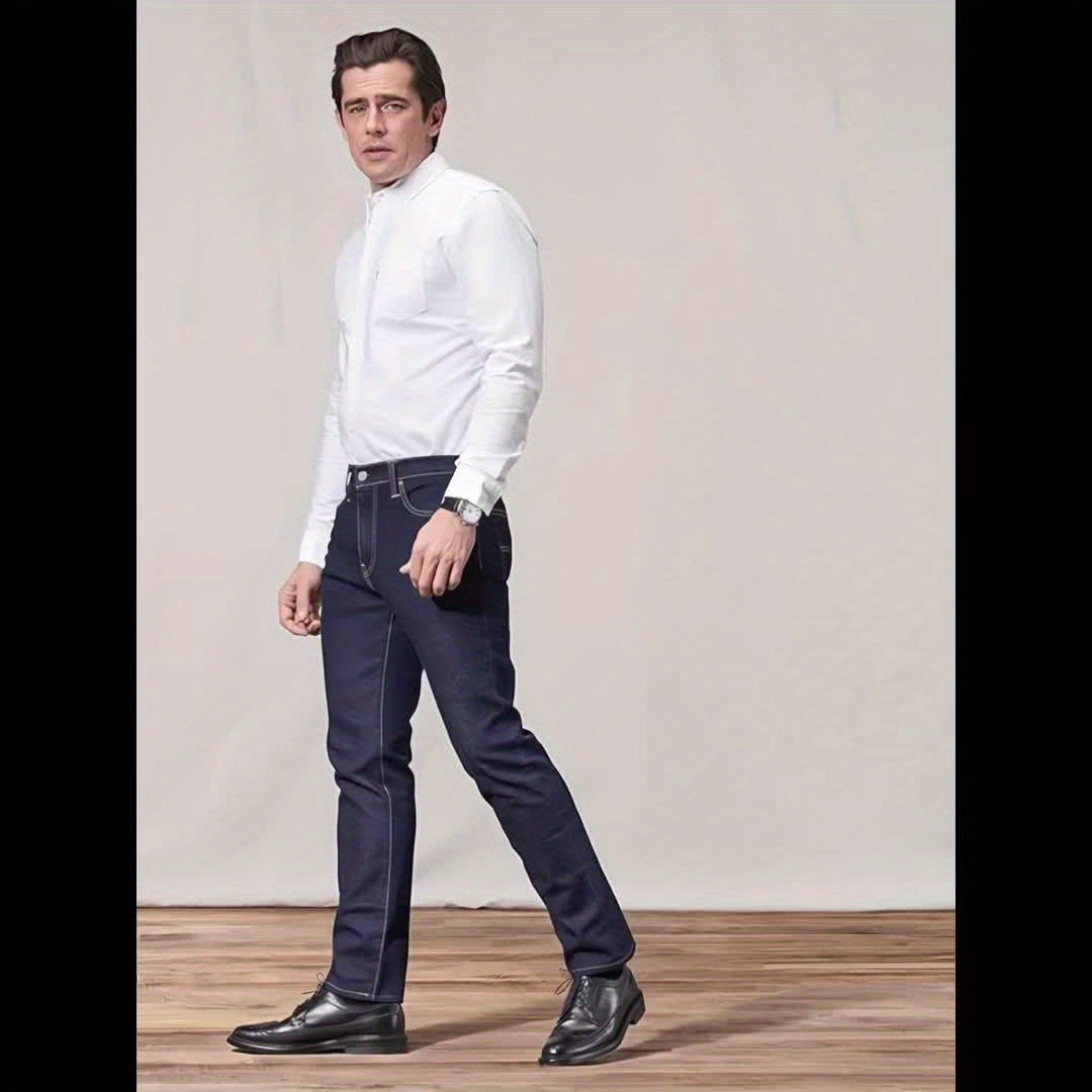 Straight-Leg Jeans, Classic Business Casual Jeans for Men, Denim Pants, Men'S Jeans, Slim-Fit Jeans, Skinny Jeans - Versatile All-Season Jeans, Business Jeans, Stylish Jeans, Regular Fit, Polyester Blend, Machine Washable.