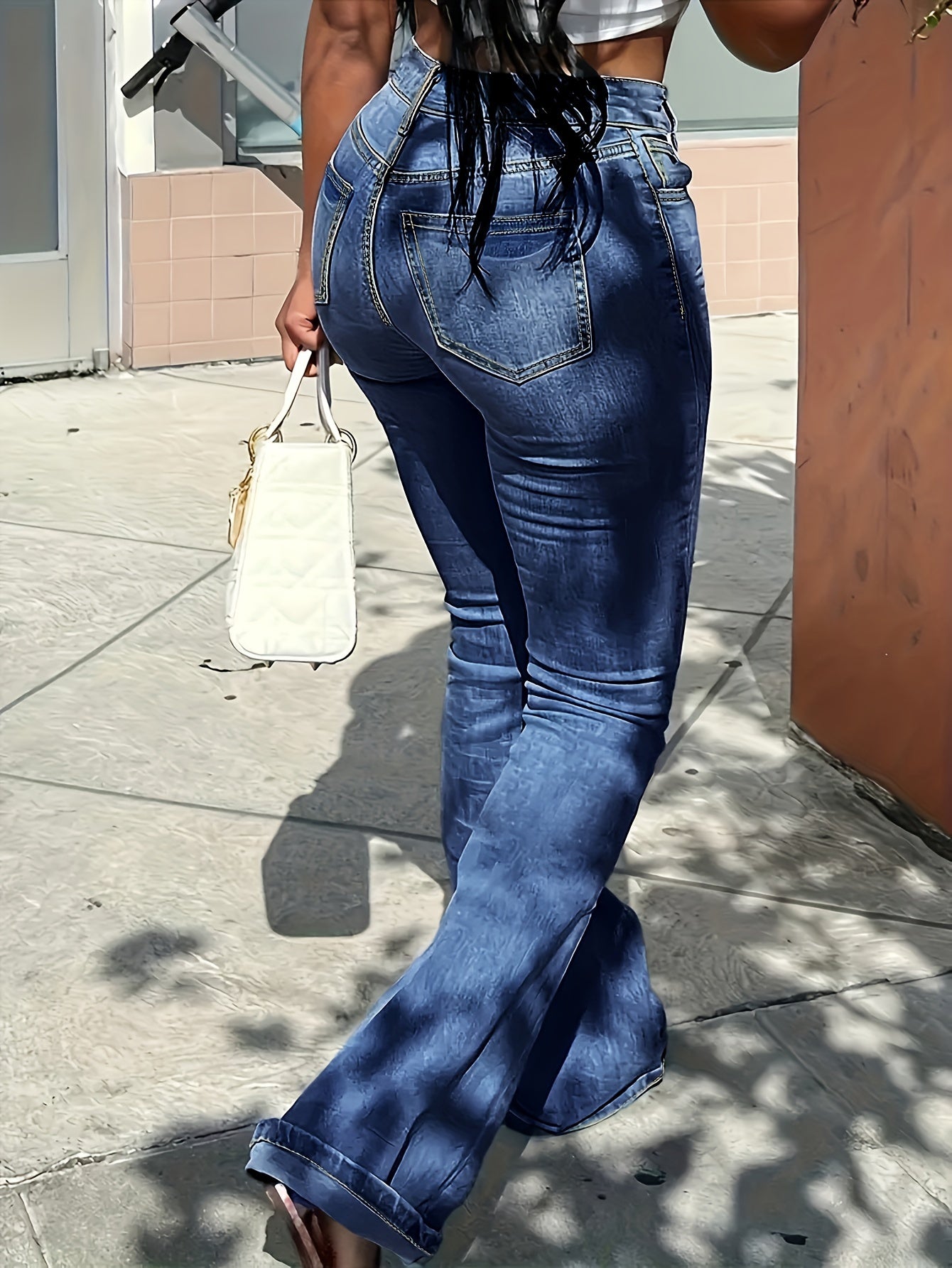 Ladies Elastic Fashion Jeans, High Waist Single-breasted Jeans, Ladies Jeans