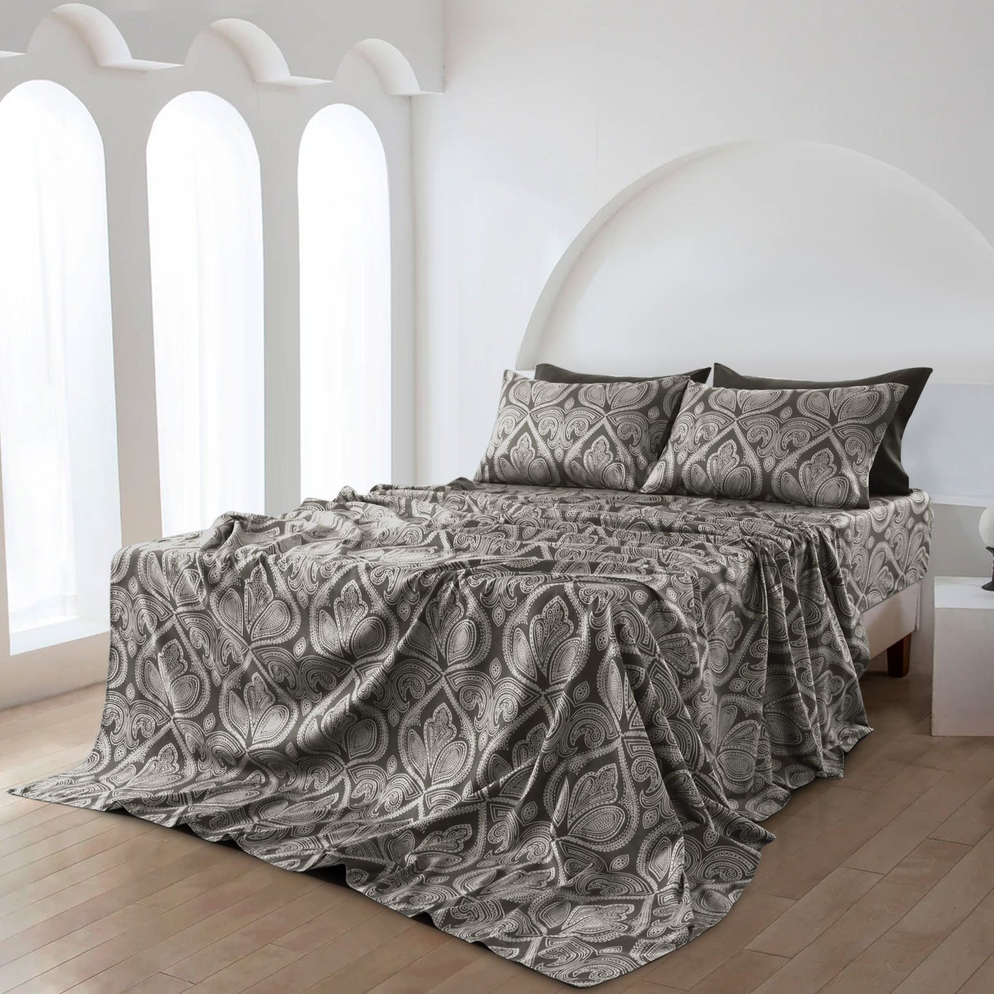 Lux Decor 6 Pieces Paisley Bed Sheet, Breathable Hotel Style Sheets, Microfiber Sheets Deep Pockets, Easy-Fit, Soft & Wrinkle Free Oeko-Tex Cooling Bed Sheets