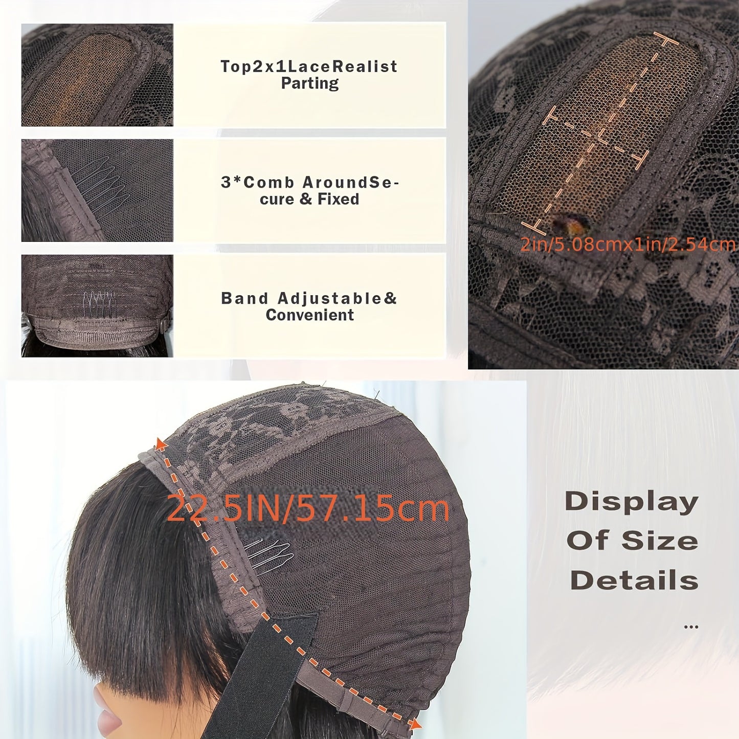 Women's Glueless Bob Wig with Bangs - Natural Black Human Hair, 150% Density (2x1 Ratio), Brazilian Hair, No Glue Needed, Adjustable Bangs & Pre-Plucked Front with Baby Hair, Everyday & Special Occasion Hairstyle - Suitable f