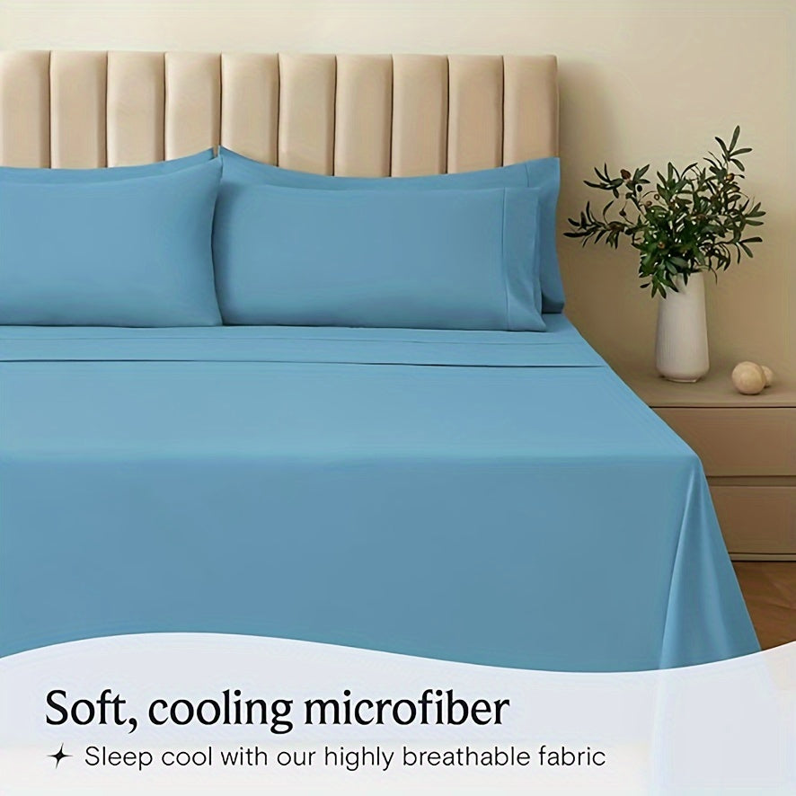 6pcs Luxury Cooling Bed Sheet Set, Soft Comfort Set, Queen Size Bedding Set, Breathable, Wrinkle Resistant,, Soft, with 18 Inch Deep Pockets, Bedroom, Guest Room, Hotel Bedding Set (1* Flat Sheet + 1* Fitted Sheet + 4* Pillow