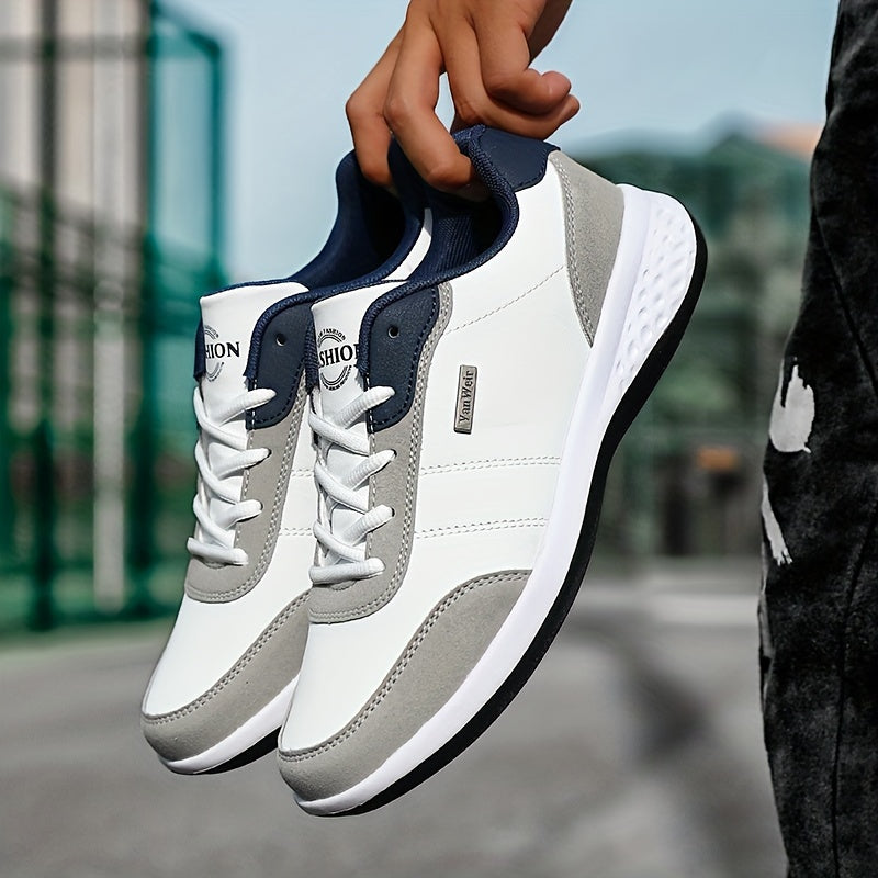 [Lightweight Running Shoes] VanWeir Men's Lightweight Running Shoes | Navy Blue & White, Stability Lace-Up Sneakers with MD/TPR Sole, Breathable Fabric Lining for Outdoor Sports, Hiking & Casual Wear