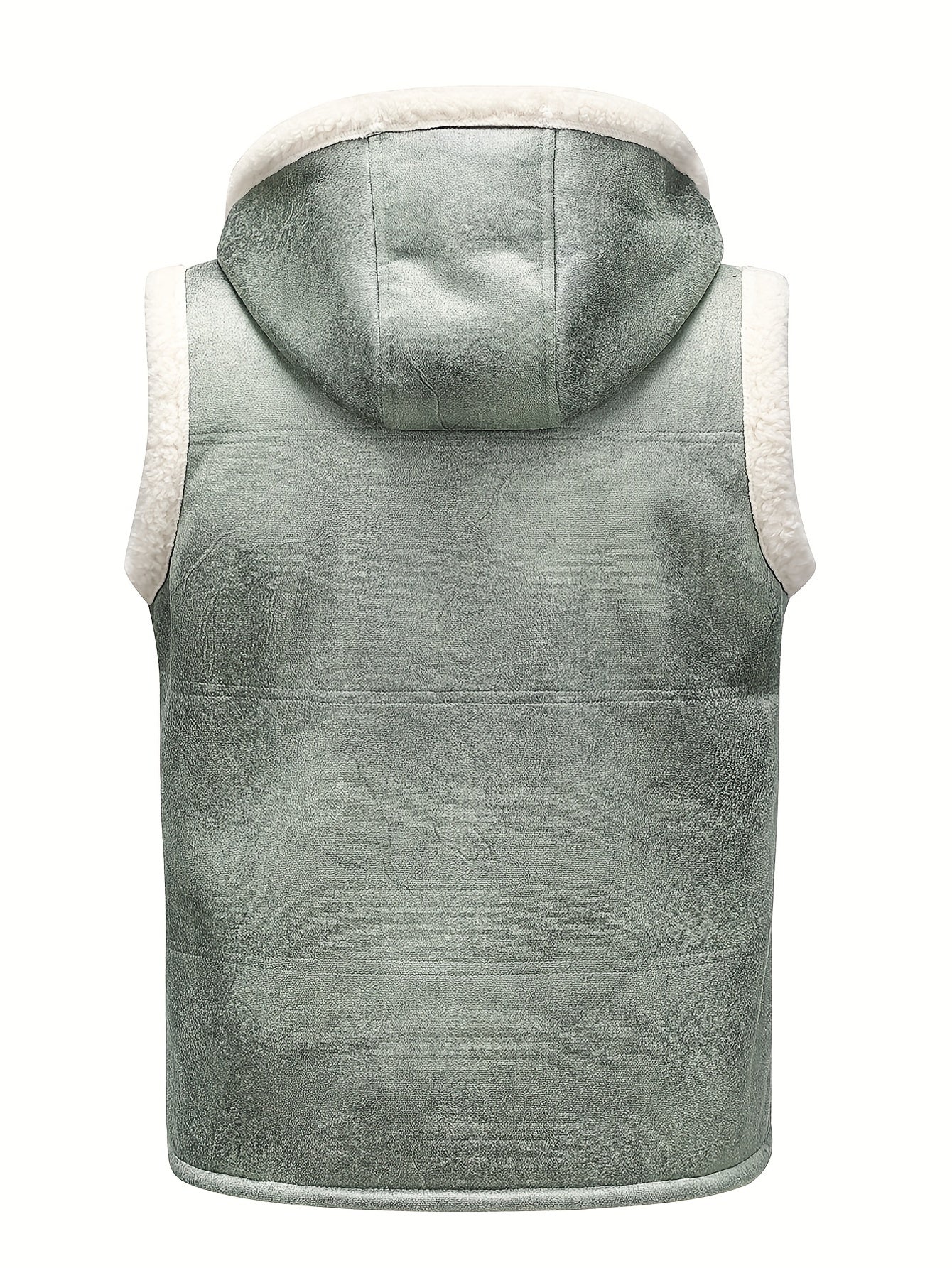 [Warm Hooded Vest] Warm & Windproof Men's Fleece-Lined Hooded Vest - Stylish Sleeveless Jacket with Zipper Pockets, Olive Green, Daily Comfort Vest | Hooded Jacket | Functional Pockets