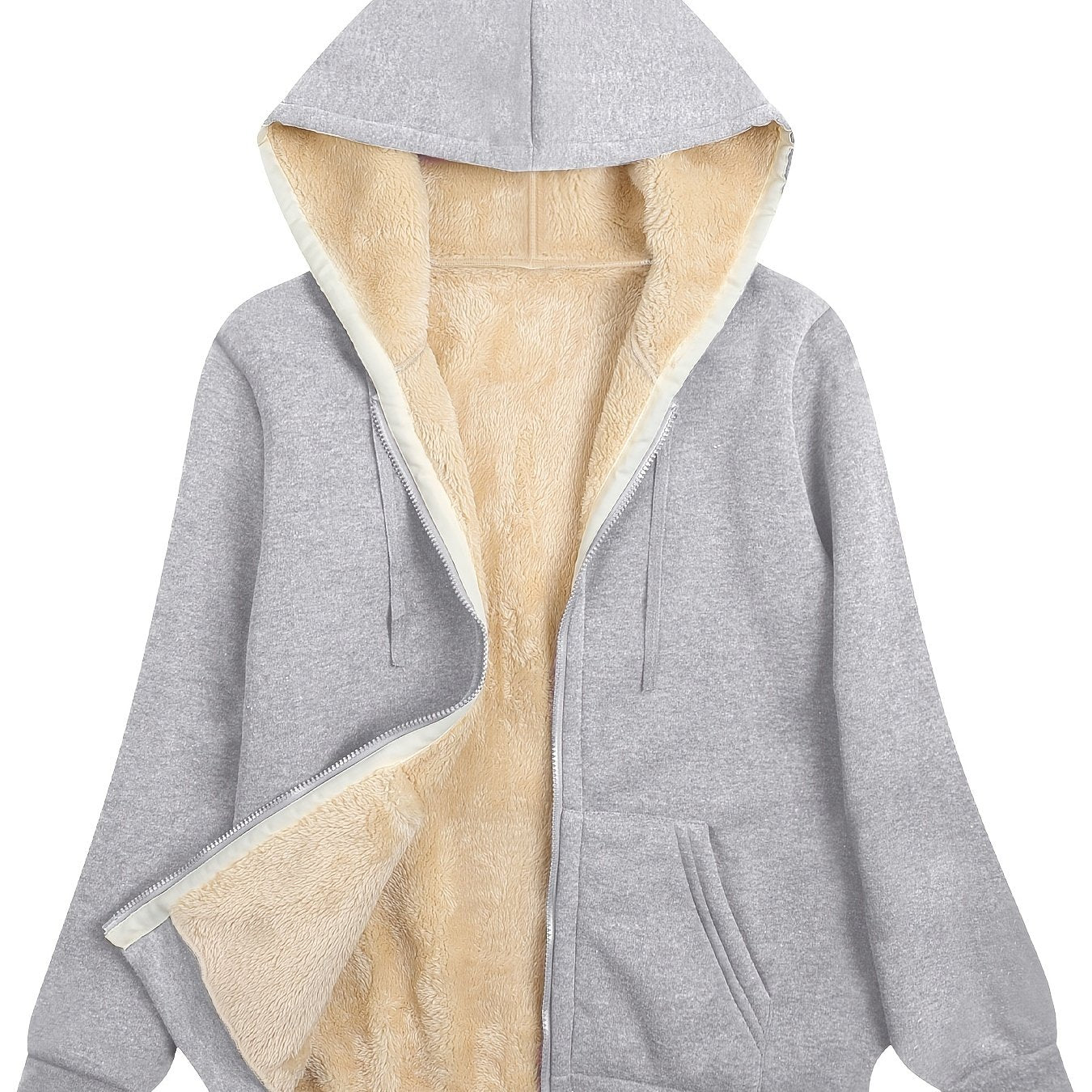 Cozy Fuzzy Hooded Jacket for Women - Zip Up, Drawstring Long Sleeve, Solid Color Outerwear - Stylish, Versatile & Warm, Perfect for All Seasons - Premium Quality Fashion Clothing
