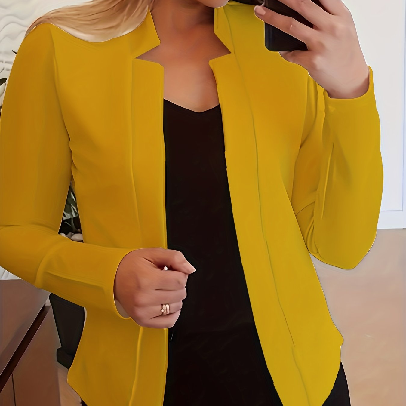 [Everyday Comfort] Women's Elegant Solid Color Polyester Blazer - 95% Polyester, 5% Spandex Knit Fabric, All-Season Stand Collar Jacket for Adults