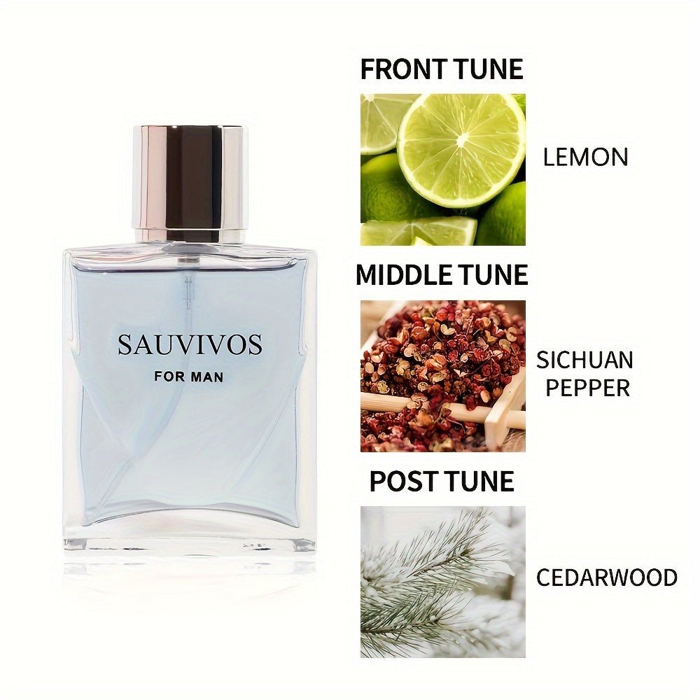60ml Seductive Eau De Parfum for Men - Refreshing Long-Lasting Lemon, Prickly Ash, Cedar Wood Fragrance with Invigorating Top Notes, Perfect for Dating, Daily Life, and a Memorable Christmas Gift