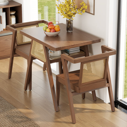 KASLANDI Furniture For Home Small Dining Table Set For 2, Wood Small Kitchen Table For 2 Square, 3pcs Dining Table Set For Dining Room, Living Room, Apartment, Indoor, Walnut, Modern Minimalist Furniture Table And Chair Set