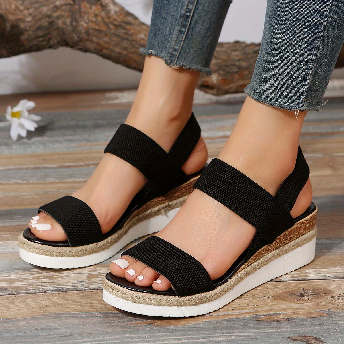 Womens Stylish Platform Espadrille Wedge Sandals - Ultra-Comfortable Knit Slip-Ons with Open Toe & Slingback Strap - Perfect for Casual Summer Style
