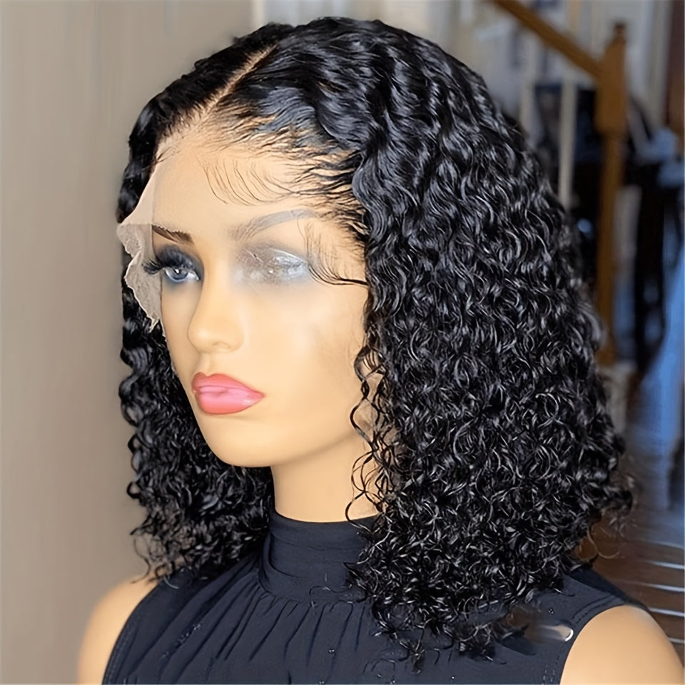 [Water Wave Short Bob Wig] 13x4x1 T Part HD Transparent Lace Water Wave Short Bob Wig - Brazilian Human Hair, Pre Plucked, Natural Color, Middle Part 180%