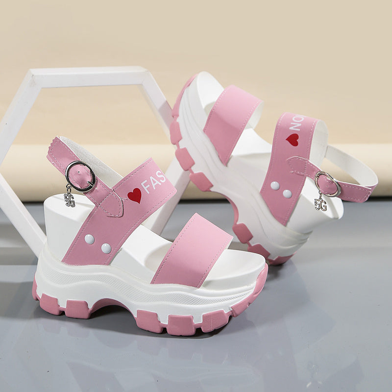 Casual Elegance Open-Toe Wedge Sandals, Solid Color with Strappy Back & Metal Buckle, Comfortable Platform Heel Fashion Footwear for Women