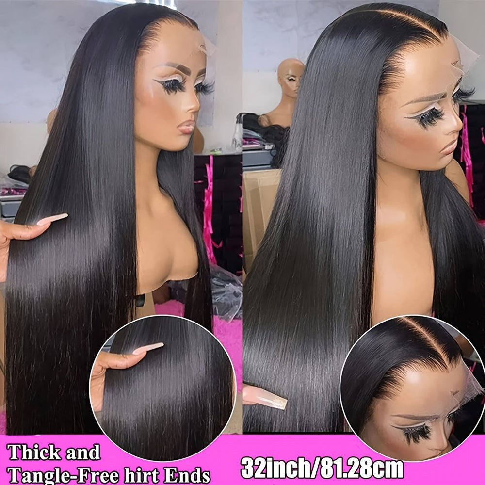 180% Density Brazilian Human Hair Straight Lace Front Wig - Ultra-Realistic & Pre-Plucked with Lush Baby Hair - Full 13x4 Coverage for Women - Timeless Black