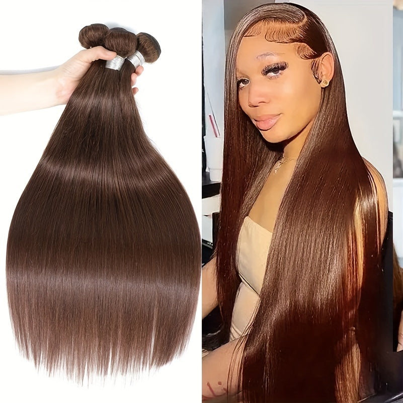 Brown Bunches Of Human Hair, Light Brown Straight Hair Bunches, 3 Brazilian Straight Hair Bunches, 100% Human Hair, Women'S Hair Extension