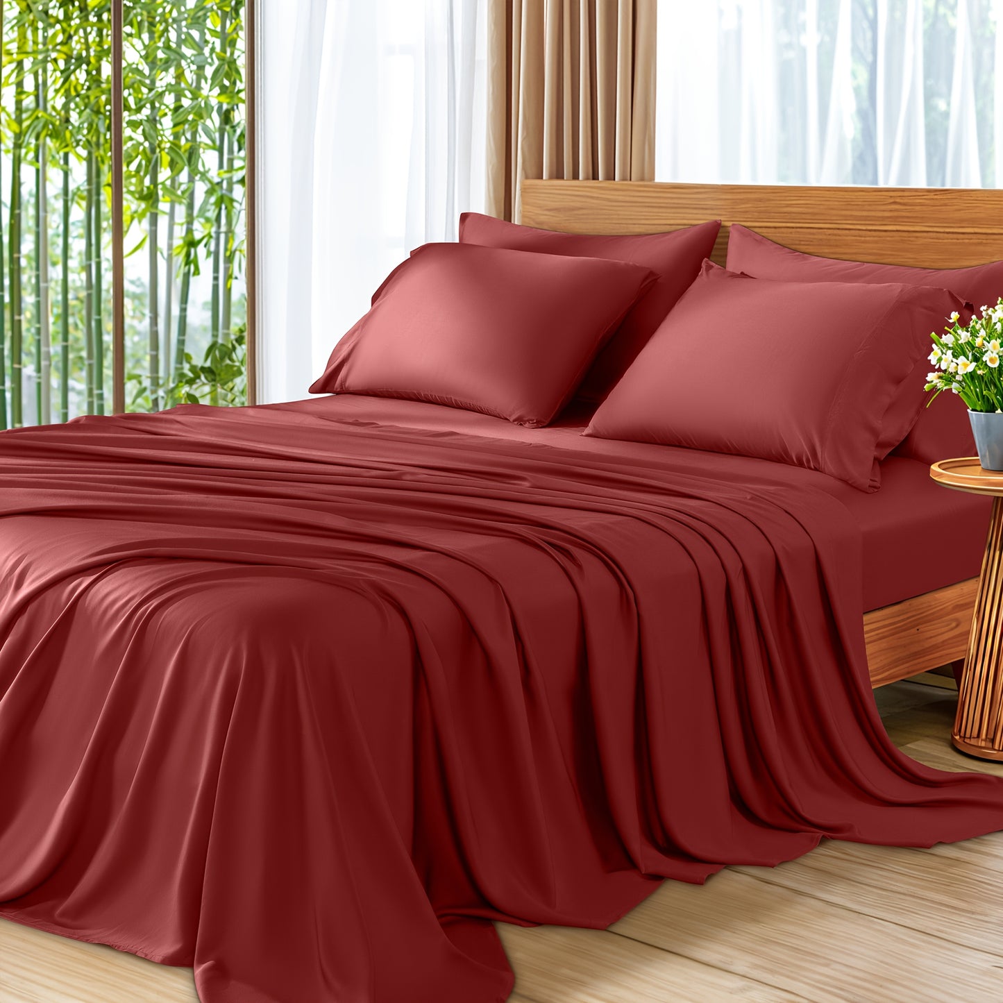 6pcs Cooling Bamboo Bed Sheet Set, Deep Pocket 16" Bed Sheet, Luxury Soft Hotel Sheet Set