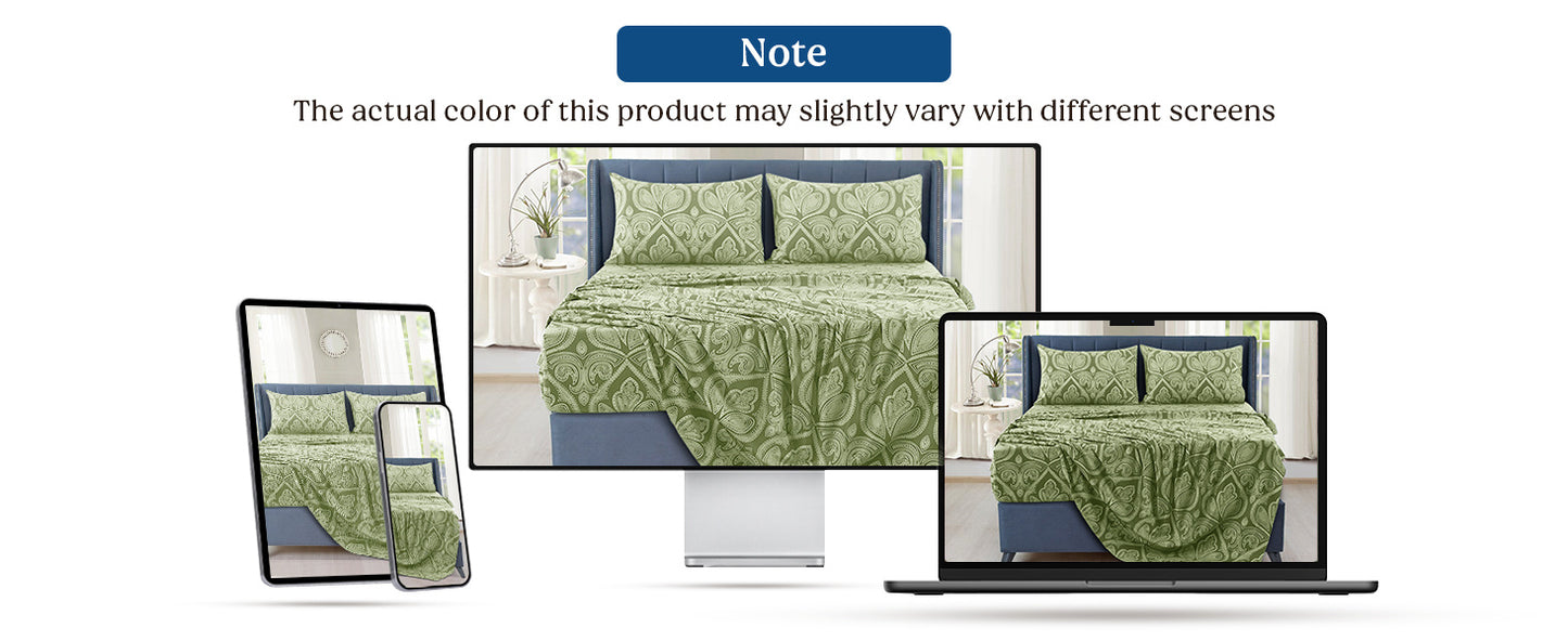 Lux Decor 6 Pieces Paisley Bed Sheet, Breathable Hotel Style Sheets, Microfiber Sheets Deep Pockets, Easy-Fit, Soft & Wrinkle Free Oeko-Tex Cooling Bed Sheets