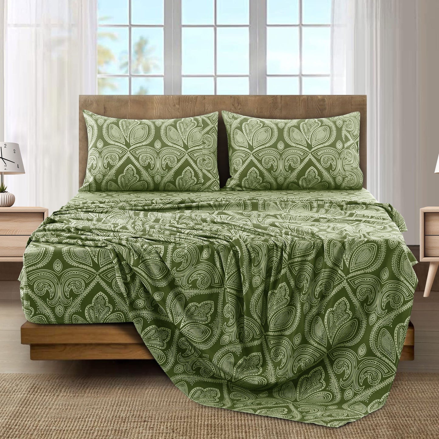 Lux Decor 6 Pieces Paisley Bed Sheet, Breathable Hotel Style Sheets, Microfiber Sheets Deep Pockets, Easy-Fit, Soft & Wrinkle Free Oeko-Tex Cooling Bed Sheets