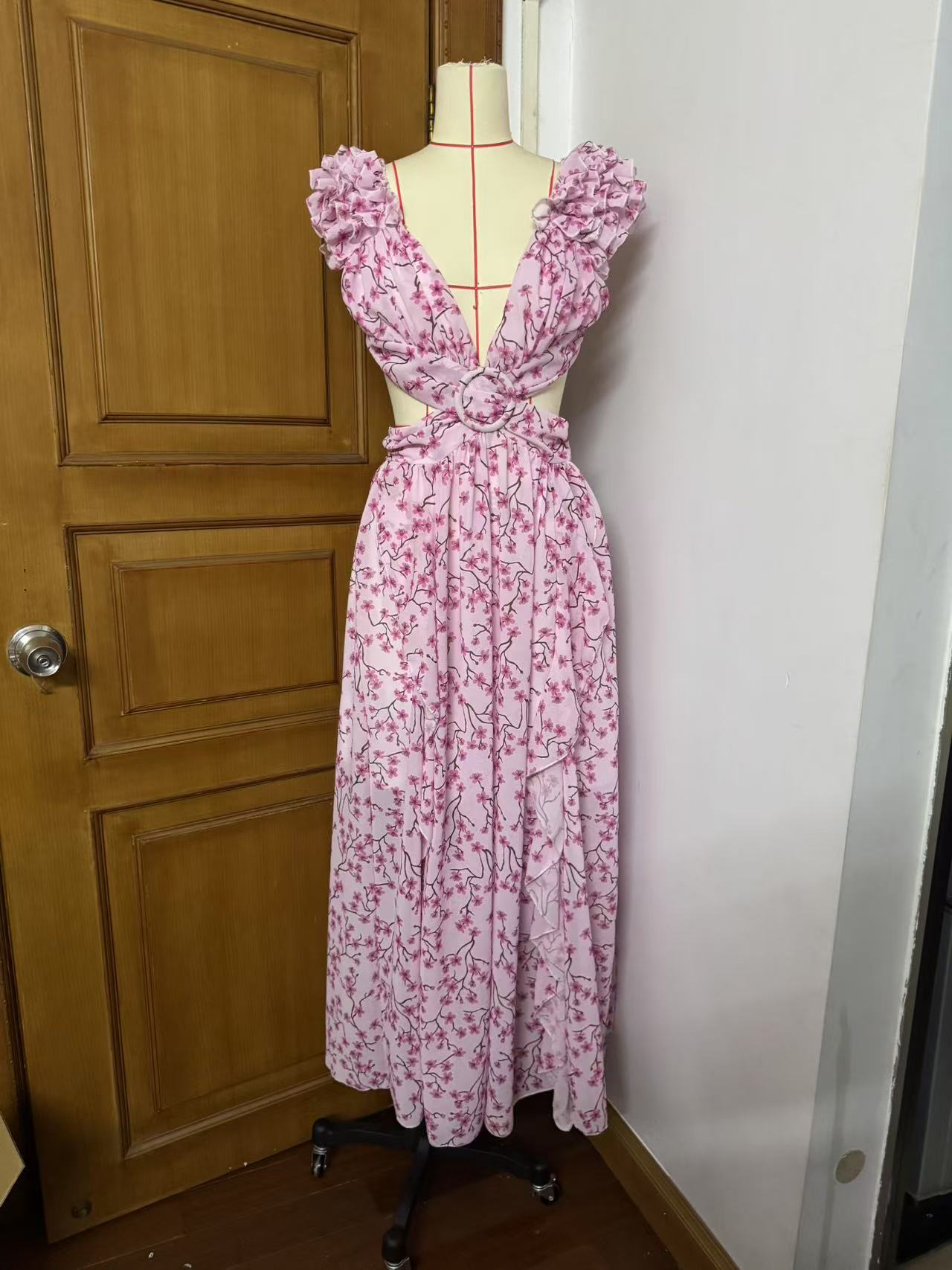 Autumn European And American Fashion Casual Home Floral Backless Dress Women