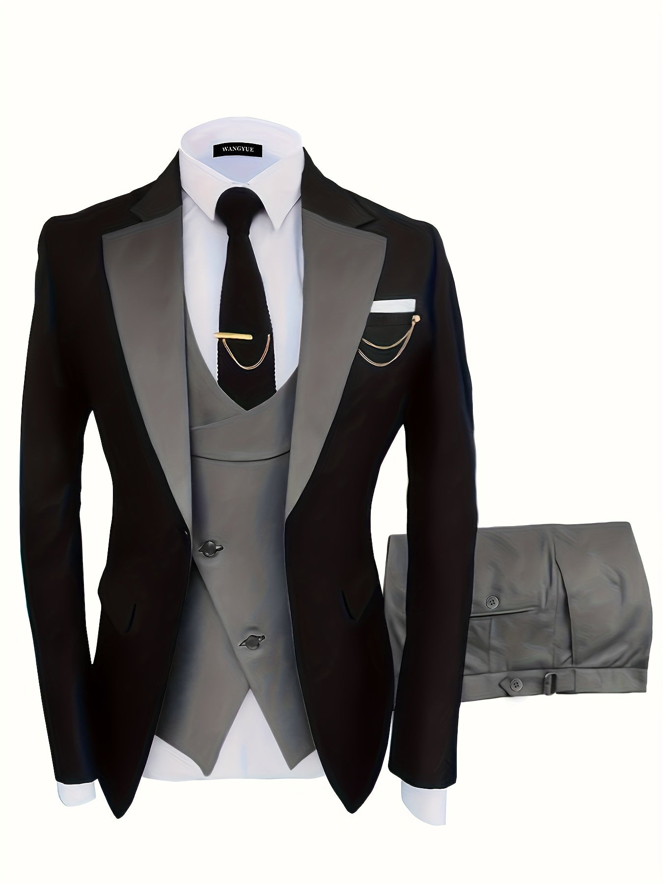 Formal 3 Pieces Set, Men's One Button Suit Jacket & Vest & Pants Suit Set For Business Dinner Wedding Party