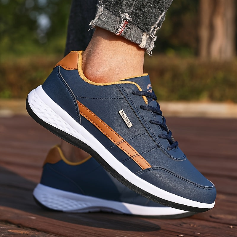 [Lightweight Running Shoes] VanWeir Men's Lightweight Running Shoes | Navy Blue & White, Stability Lace-Up Sneakers with MD/TPR Sole, Breathable Fabric Lining for Outdoor Sports, Hiking & Casual Wear