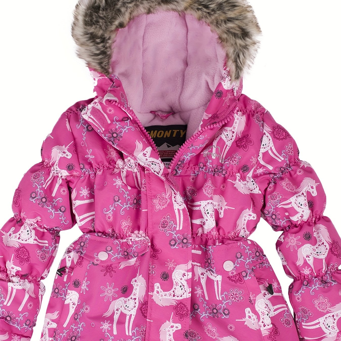 Kids' Waterproof and Warm Snowflake Ski Jacket - Insulated Hooded Winter Coat with Adjustable cuffs, Hem and Waistband - Ideal for Girls' Winter Outdoor Activities