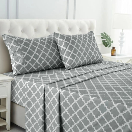 Luxurious Queen Size Bed Sheet Set - 4pcs Microfiber with Deep Pockets, Includes Flat Sheet & Pillowcases - Soft, Breathable Gray & White Striped Design for All Seasons
