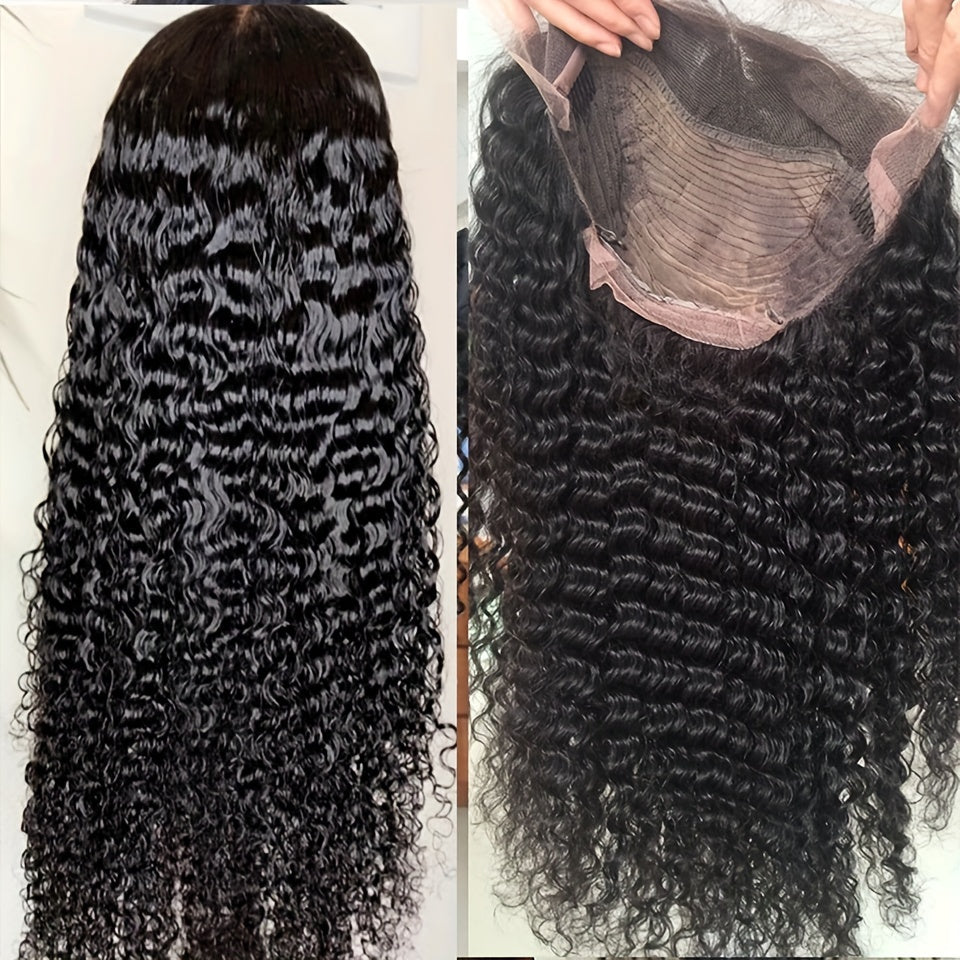 Brazilian Deep Wave Lace Front Wig HD Transparent 13x4 Lace Frontal Human Hair Wigs For Women Pre Plucked 100% Human Hair Deep Curly Wigs Natural Black Color 180%