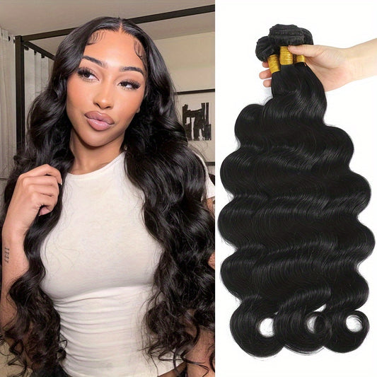 12A Brazilian Body Wave Bundles 100% Human Hair Bundles Unprocessed Virgin Hair Body Wave 1Bundles Human Hair Weave Bundles 1B Natural Black 12-26inch Double Weft
