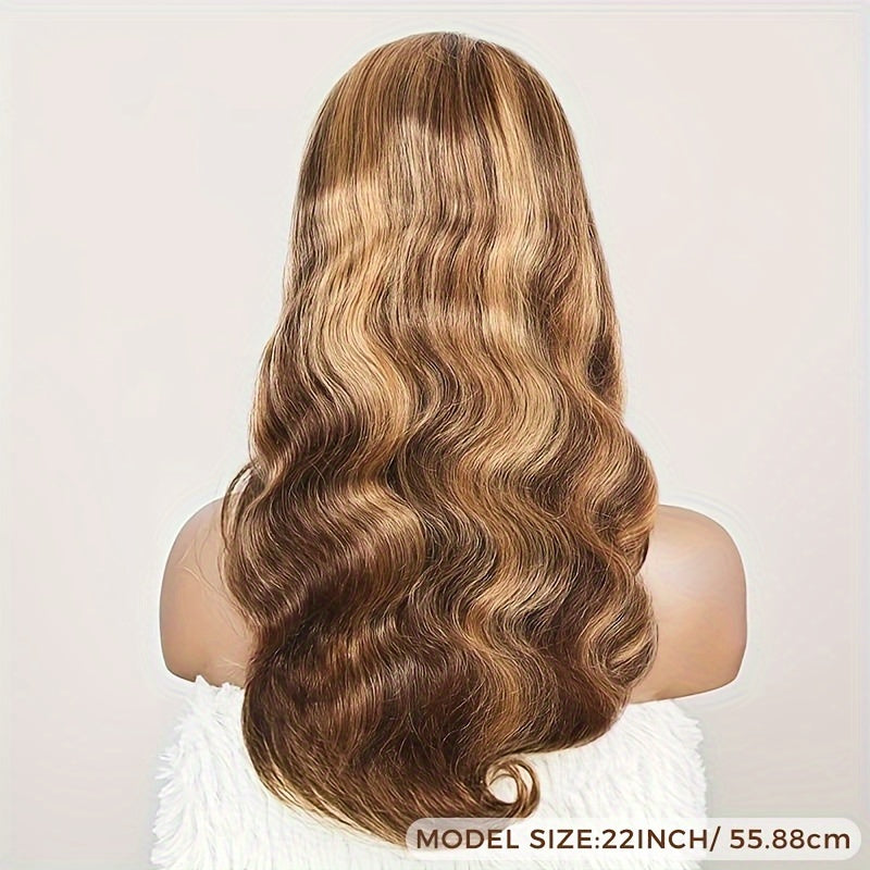 Body Wave Highlight Ombre 360 Lace Front Wig Human Hair 4/27 Pre Plucked With Baby Hair For Women 180% Density