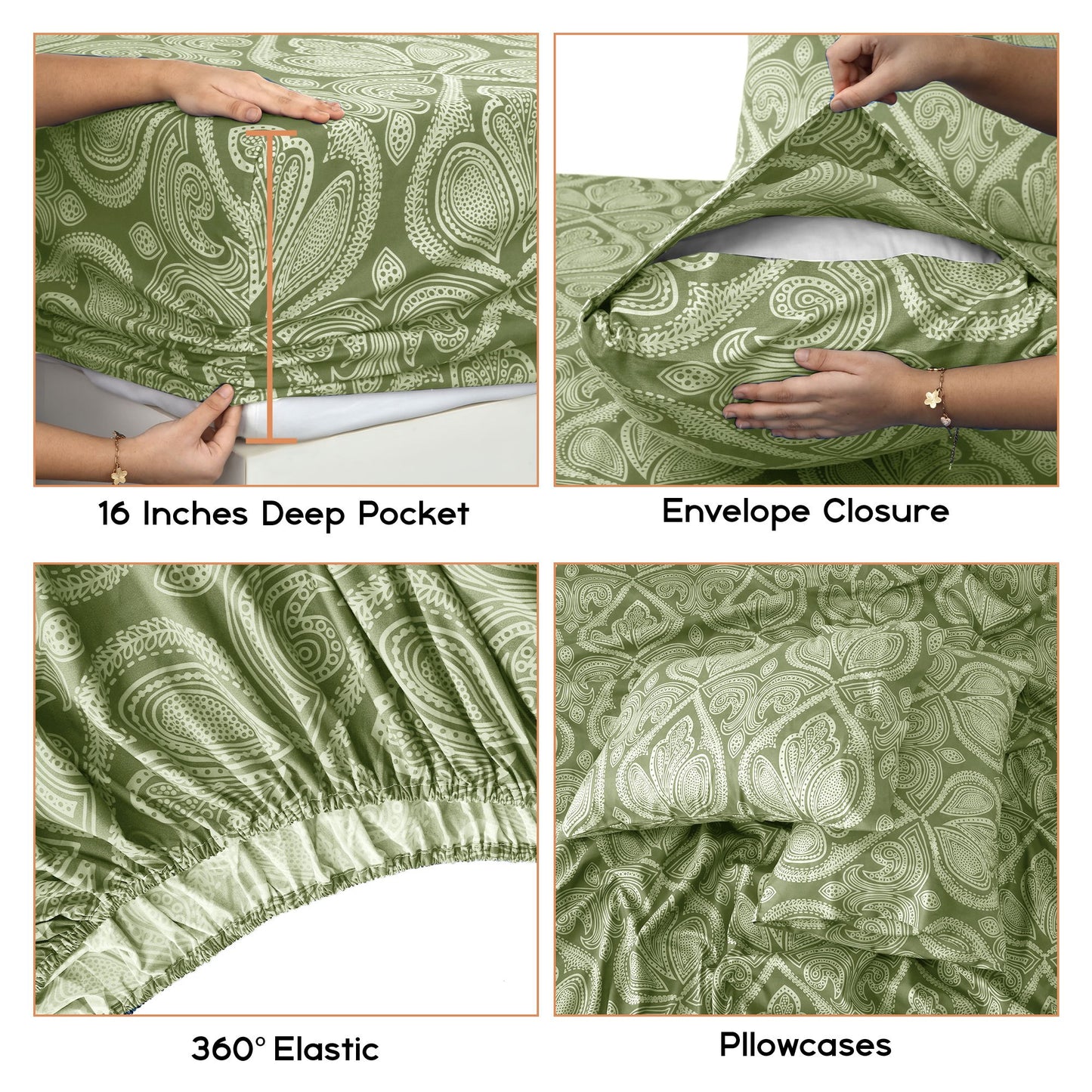 Lux Decor 6 Pieces Paisley Bed Sheet, Breathable Hotel Style Sheets, Microfiber Sheets Deep Pockets, Easy-Fit, Soft & Wrinkle Free Oeko-Tex Cooling Bed Sheets