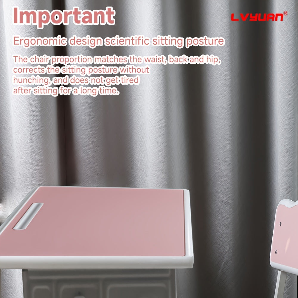 A Set Of High Quality Kids Table And Chair Set, Height Adjustable Children's School Study Table And Chair Set, Ergonomic Study Table Desk For Kids, Suitable For Children, Primary School Students And Teenagers Aged 3-18 Years