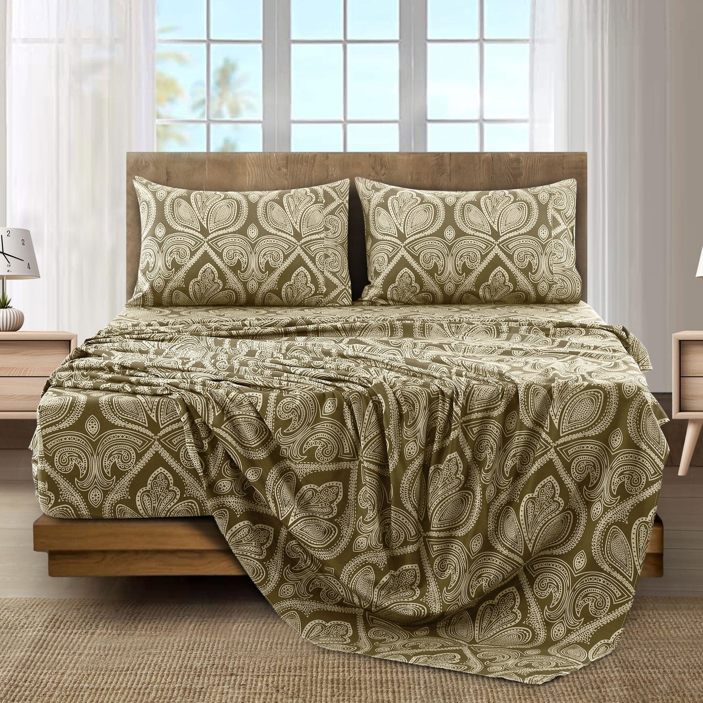 Lux Decor 6 Pieces Paisley Bed Sheet, Breathable Hotel Style Sheets, Microfiber Sheets Deep Pockets, Easy-Fit, Soft & Wrinkle Free Oeko-Tex Cooling Bed Sheets