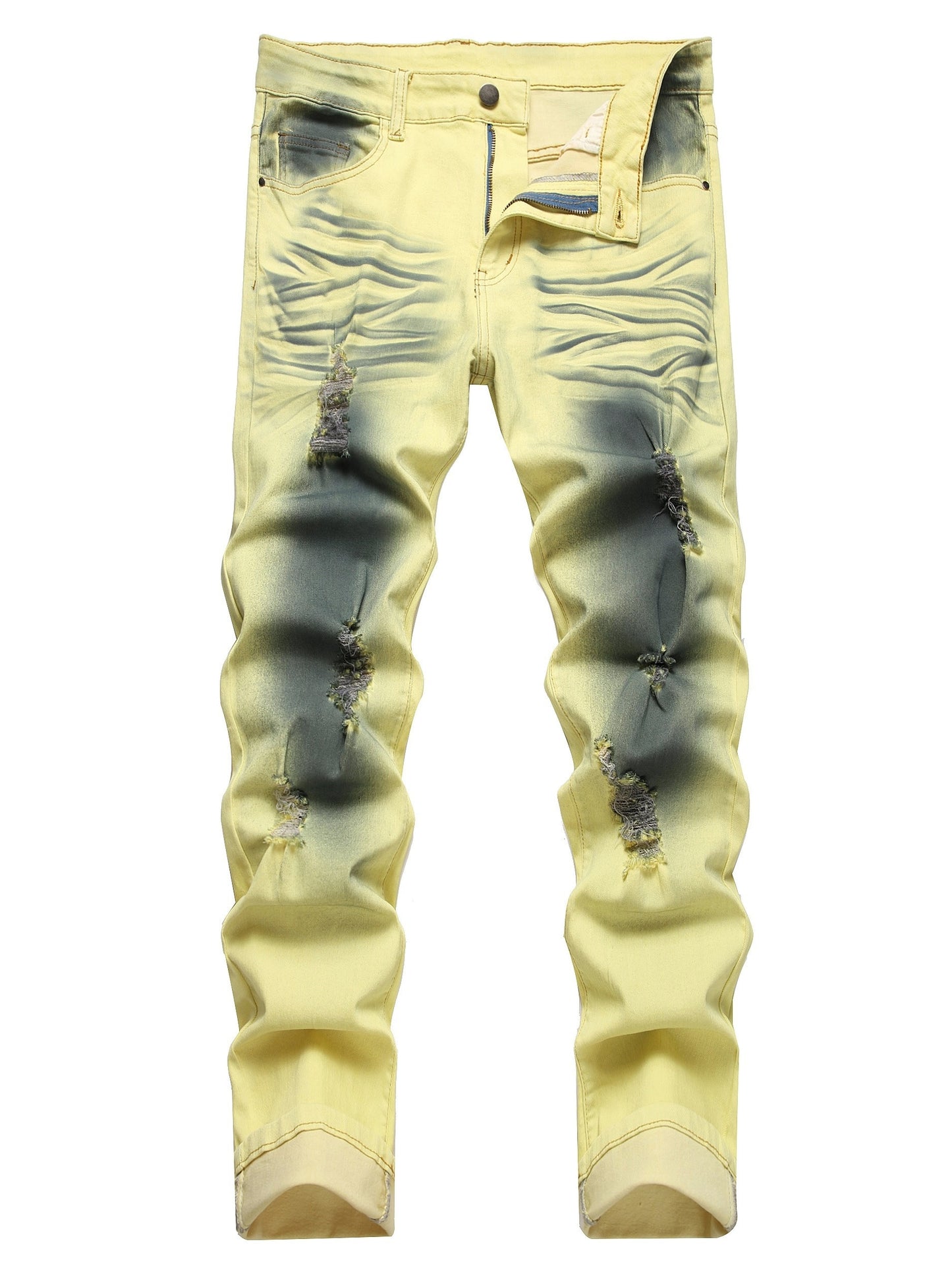 Wild Ripped Skinny Fit Jeans for Men - Stretchy, Purple and Black Bottom, Comfortable, Fashionable, and Versatile - Perfect for Casual Daily Wear