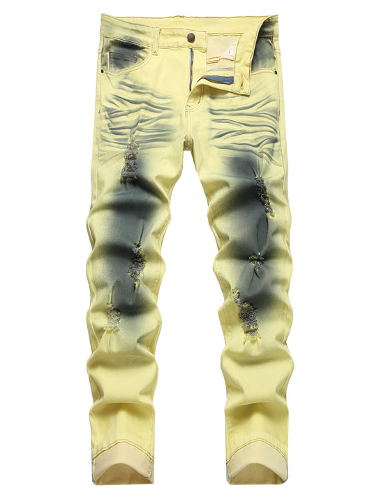 Wild Ripped Skinny Fit Jeans for Men - Stretchy, Purple and Black Bottom, Comfortable, Fashionable, and Versatile - Perfect for Casual Daily Wear