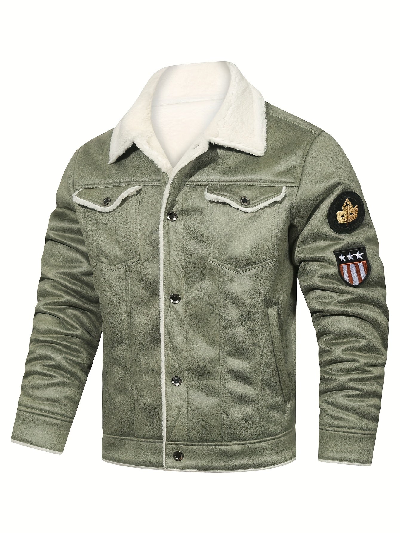 Men's Casual Polyester Jacket with Faux Lining, Solid Color, Long Sleeve, Single Breasted Placket, Non-Stretch Fabric, Regular Length, with Pockets - Daily & Casual Wear, Chilly Weather Apparel | Subtle Embellished Jacket | F