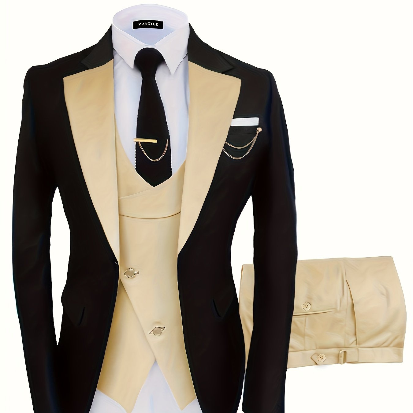Formal 3 Pieces Set, Men's One Button Suit Jacket & Vest & Pants Suit Set For Business Dinner Wedding Party