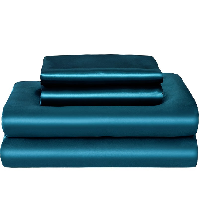 3pcs 100% Polyester Satin Bed Sheet Three-Piece Set [1 Sheet 2 Pillowcase (Coreless)] Skin-friendly Soft And Silky Fabric Student Dormitory Daily Home Bedding Mattress Protector All Year Round Machine Washable No Shrinkage No