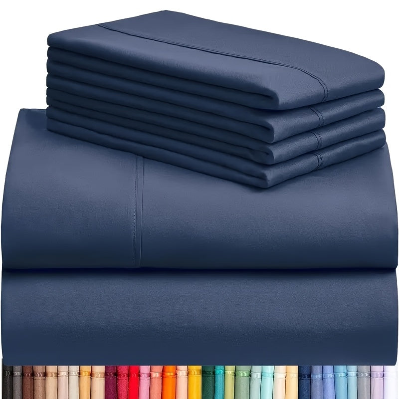 6pcs Luxury Cooling Bed Sheet Set, Soft Comfort Set, Queen Size Bedding Set, Breathable, Wrinkle Resistant,, Soft, with 18 Inch Deep Pockets, Bedroom, Guest Room, Hotel Bedding Set (1* Flat Sheet + 1* Fitted Sheet + 4* Pillow