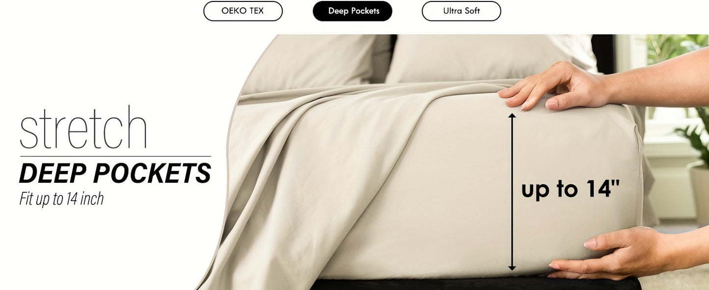 ClevaHome 6pcs Sheet Set Deep Pocket- Ultra Soft Machine Washable Luxury Bed Sheet Set - Shrinkage & Fade Resistant Embroidered Bedding Sheet, Christmas Bedding Supplies Replacement (4PCS for TWIN Size Sheet)