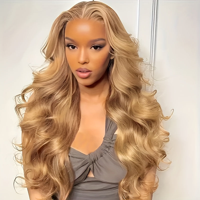 Honey Blonde Human Hair Wig 27# Honey Blonde Wig Highlight Ombre Blonde 13x6 HD Lace Front Wigs Human Hair 13*6 Honey Blonde Lace Front Wig Colored Body Wave Pre Plucked Baby Hair Glueless For Women Daily & Party