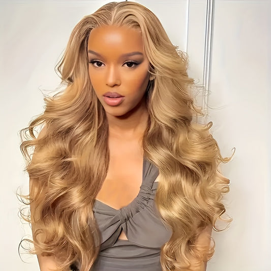 Honey Blonde Human Hair Wig 27# Honey Blonde Wig Highlight Ombre Blonde 13x6 HD Lace Front Wigs Human Hair 13*6 Honey Blonde Lace Front Wig Colored Body Wave Pre Plucked Baby Hair Glueless For Women Daily & Party