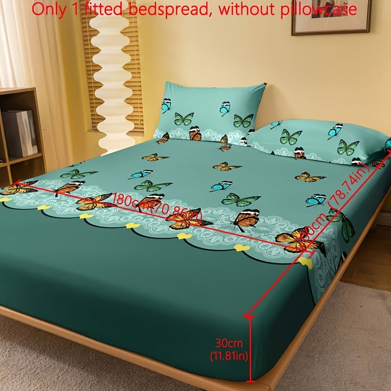 1pc Brushed Fitted Sheet (Without Pillowcase), Soft Comfortable Butterfly Red Rose Print Bedding Mattress Protector, For Bedroom, Guest Room, With Deep Pocket, Fitted Bed Sheet Only