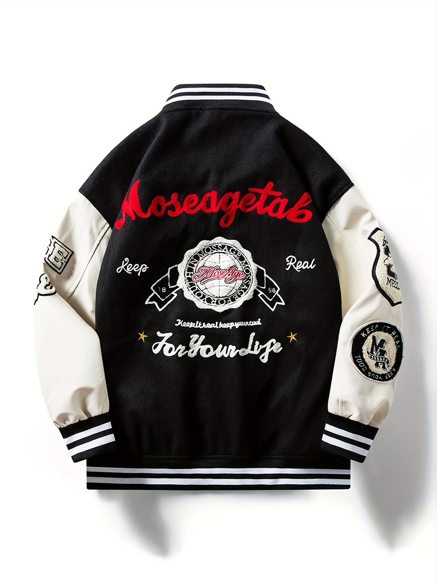 Casual Comfort: Men's Machine-Washable Long-Sleeve Varsity Jacket with Alphabet Pattern – Non-Stretch Fabric with Pockets