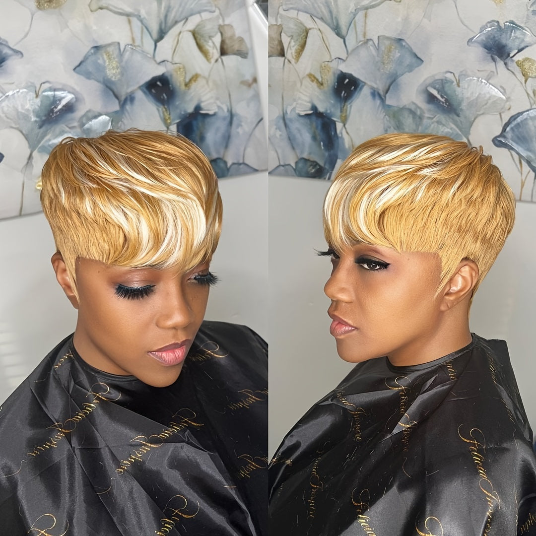 Pixie Cut Wig For Women Human Hair 613 Mixed 27# Short Wigs 9A Grade Real Human Hair Short Wigs With Bangs 613/27, 1B613 Wig None Lace Pixie Wigs Human Hair Wig For Women Glueless Wig Natural Looking Short Wigs