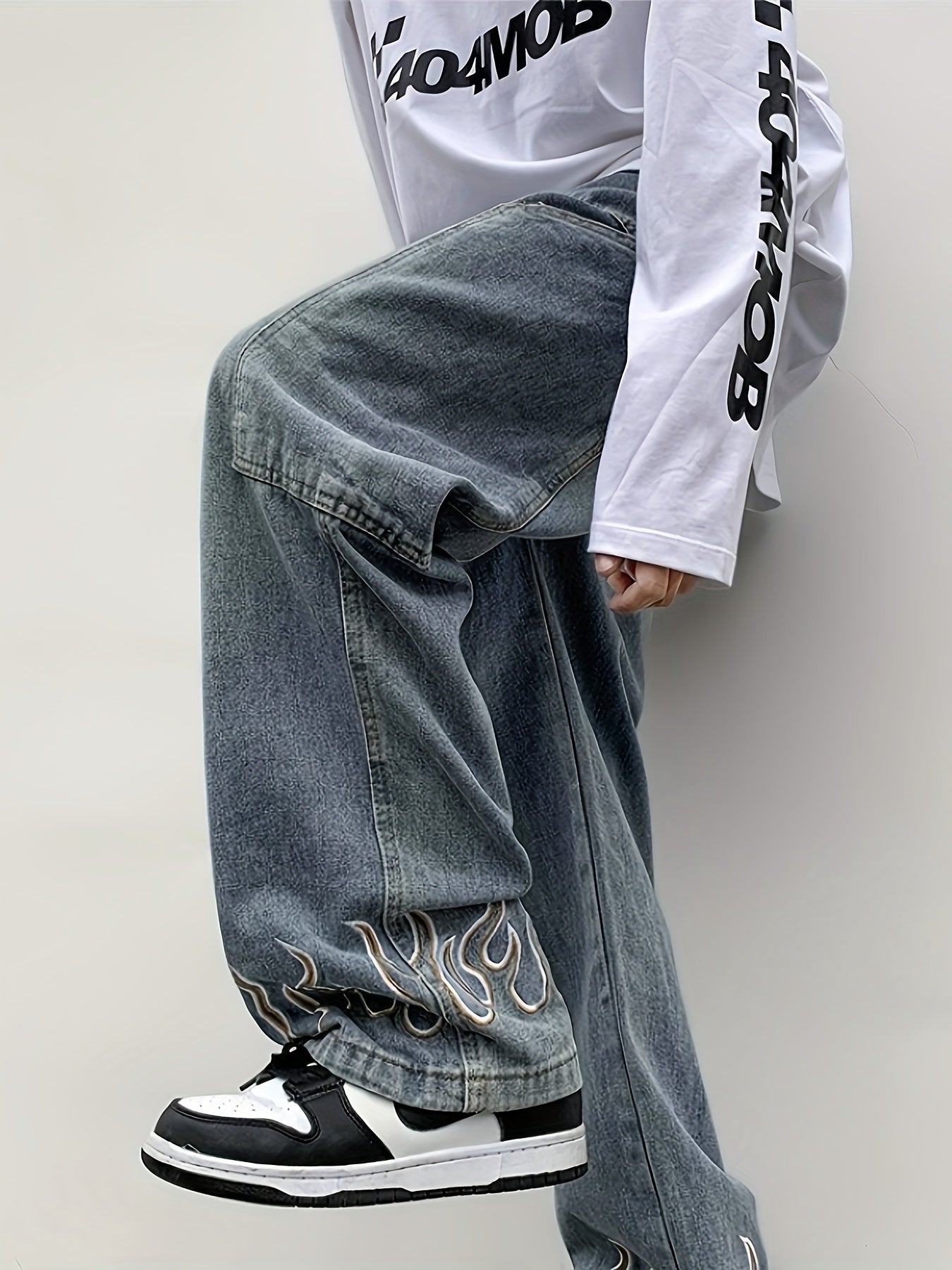 Y2k Baggy Jeans For Men, Hip Hop Grunge Demin Pants Wide Leg Loose Joggers Star Graphic Jeans