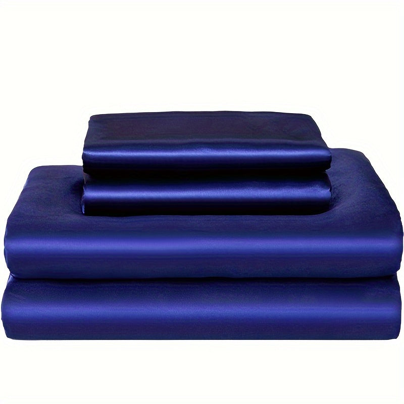 3pcs 100% Polyester Satin Bed Sheet Three-Piece Set [1 Sheet 2 Pillowcase (Coreless)] Skin-friendly Soft And Silky Fabric Student Dormitory Daily Home Bedding Mattress Protector All Year Round Machine Washable No Shrinkage No