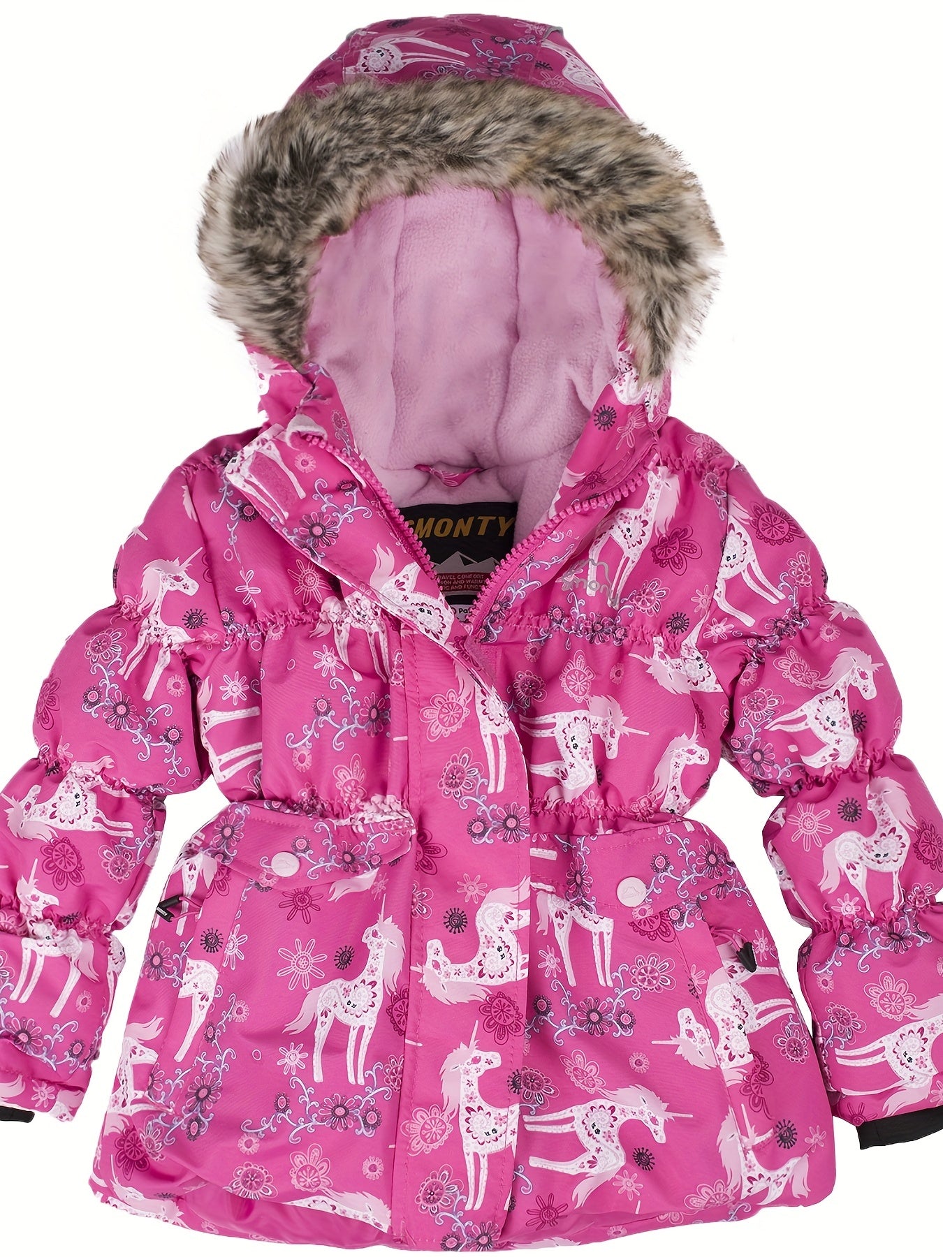 Kids' Waterproof and Warm Snowflake Ski Jacket - Insulated Hooded Winter Coat with Adjustable cuffs, Hem and Waistband - Ideal for Girls' Winter Outdoor Activities