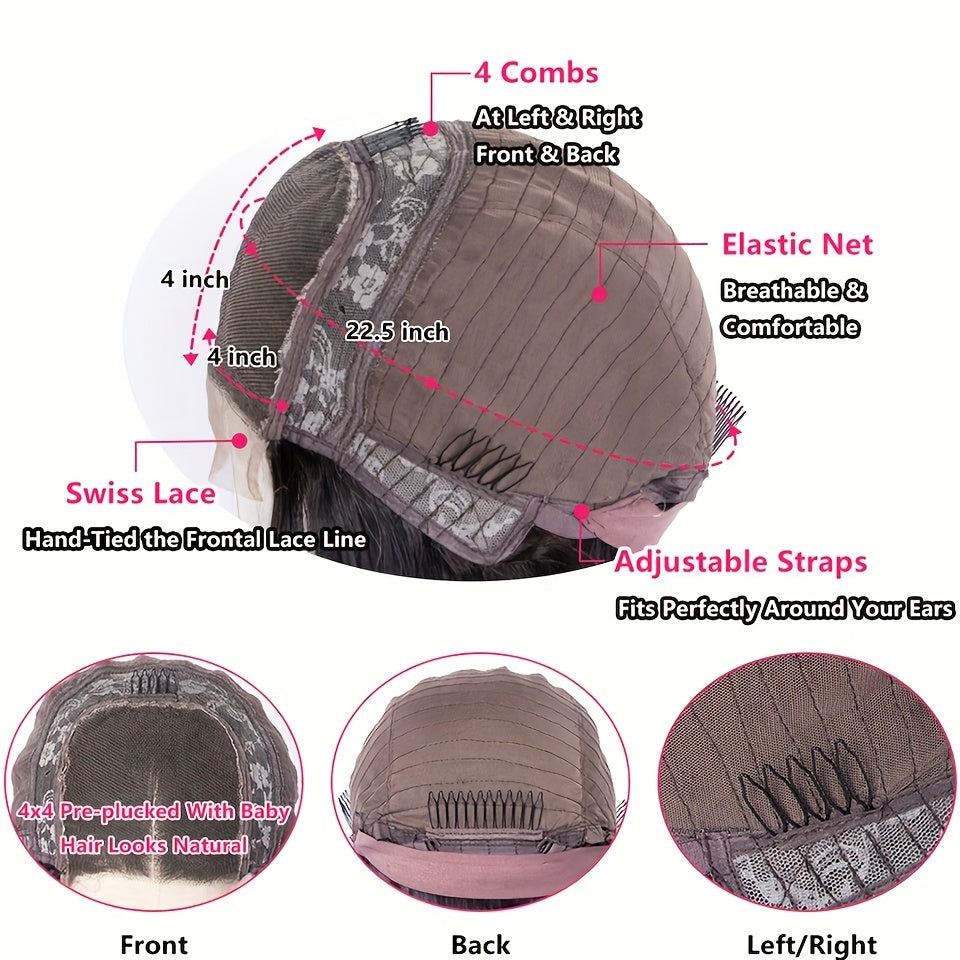 Brazilian Hair Deep Wave Lace Front Wig Transparent Lace Human Hair Wigs for Women Pre Plucked 4x4 Closure Short Bob Wig Natural Color 180% Density