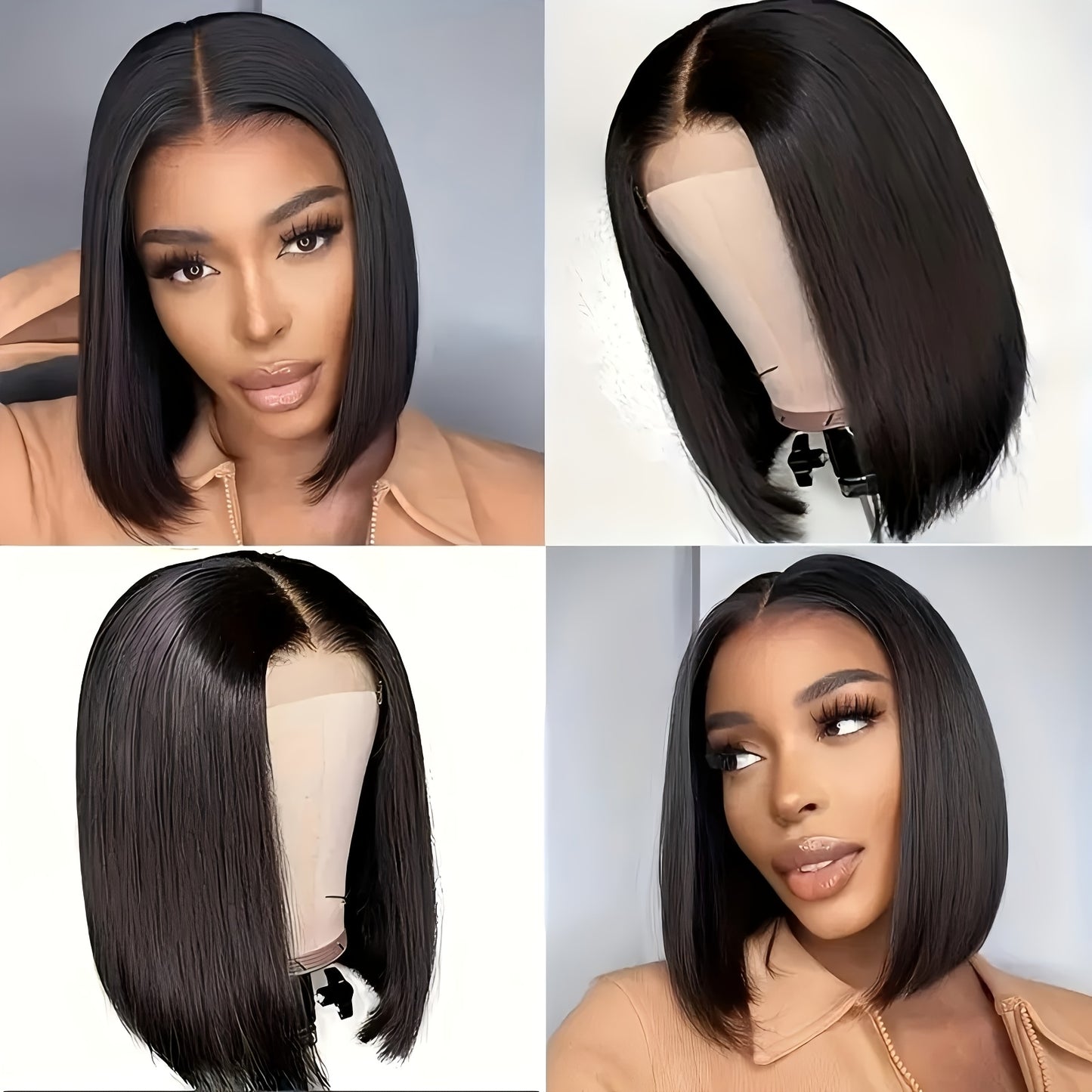 Gift for Girlfriend mother Handwoven Bob wig 5x1 HD Clear front lace wig Human Hair Pre-pulled Human Hair No Glue wig Human Hair 180% density Straight lace wig Ladies natural color